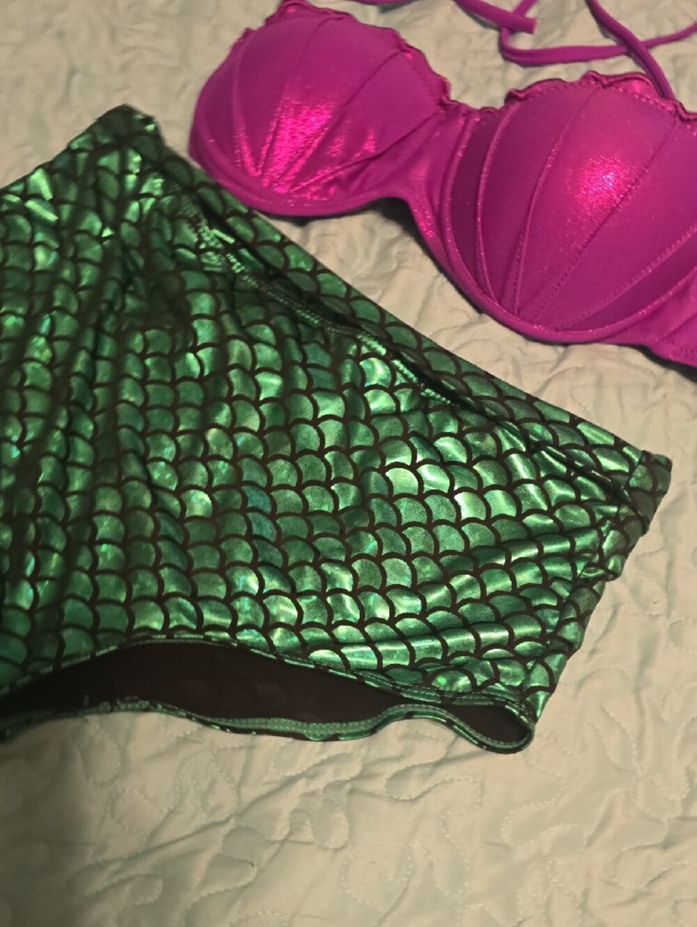 Disney Ariel Bikini: Purple Shells And Green Scale High Waist Bottoms - Picture 7 of 15